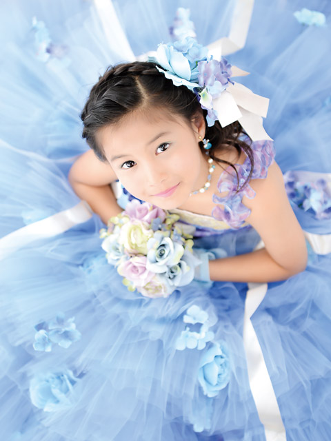 七五三7歳の青のドレスで撮影川口市のお客様