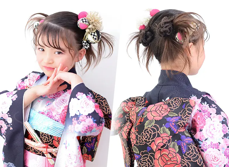 カチモリのツインアレンジの特徴。正面の跳ねた髪の毛と後ろのお団子がどちらも可愛い!