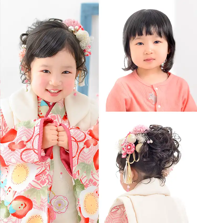 ３歳七五三　髪が短くてもできるポニーテール風