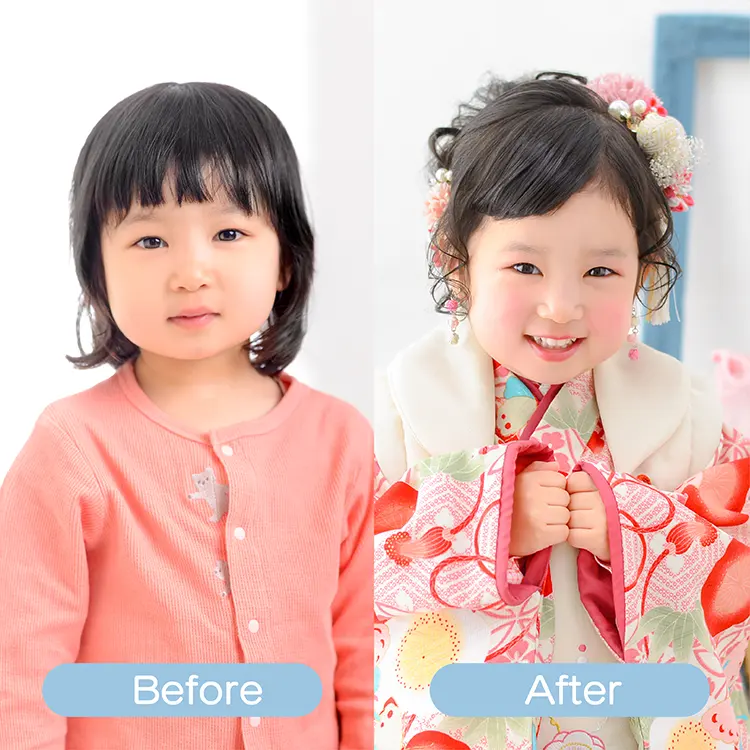 七五三　三歳髪型　ボブでもできるヘアBeforeAfter