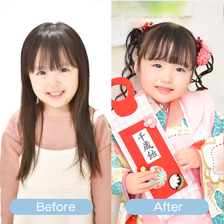 七五三　三歳髪型　ロングでできるヘアBeforeAfter