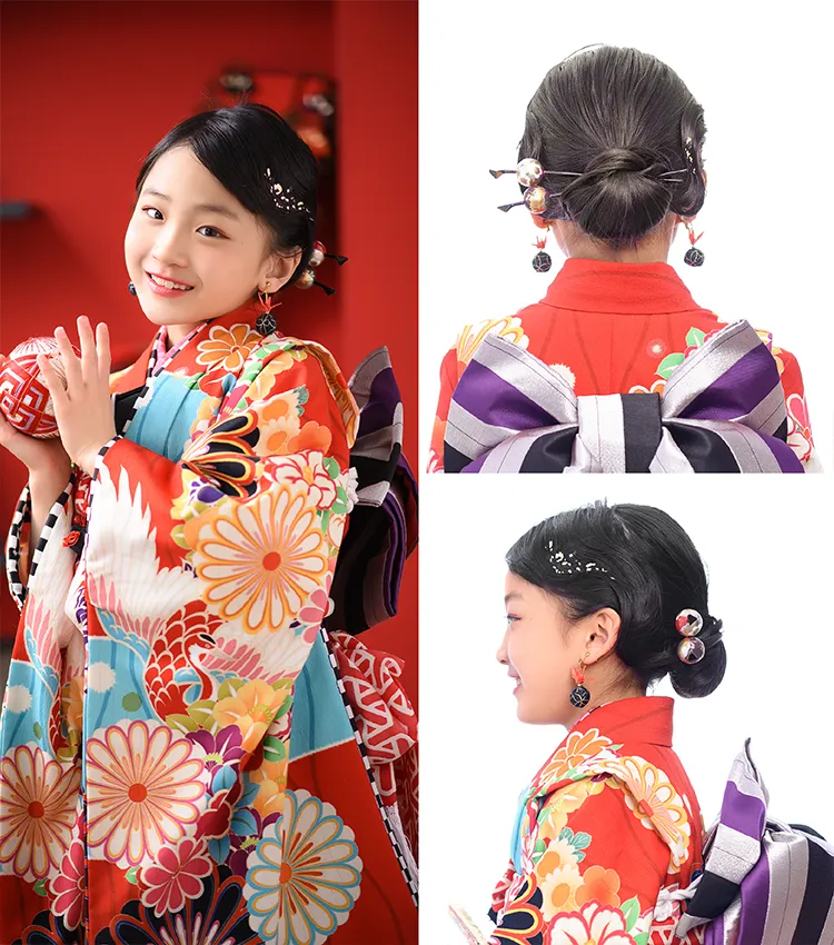 七五三7歳におすすめの個性派髪型和モダンタイトシニョン