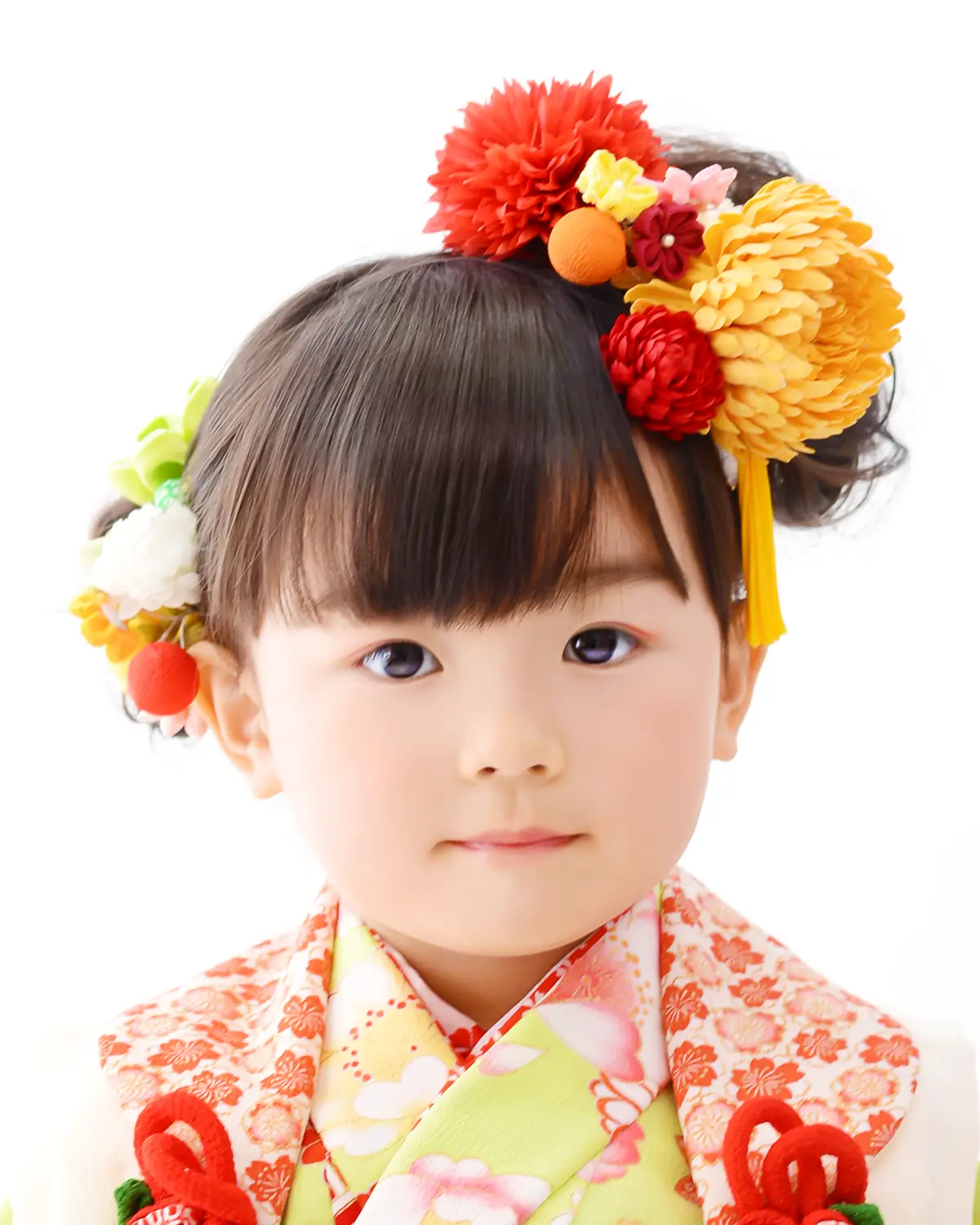 七五三 3歳女の子 まんまるアシメツインお団子