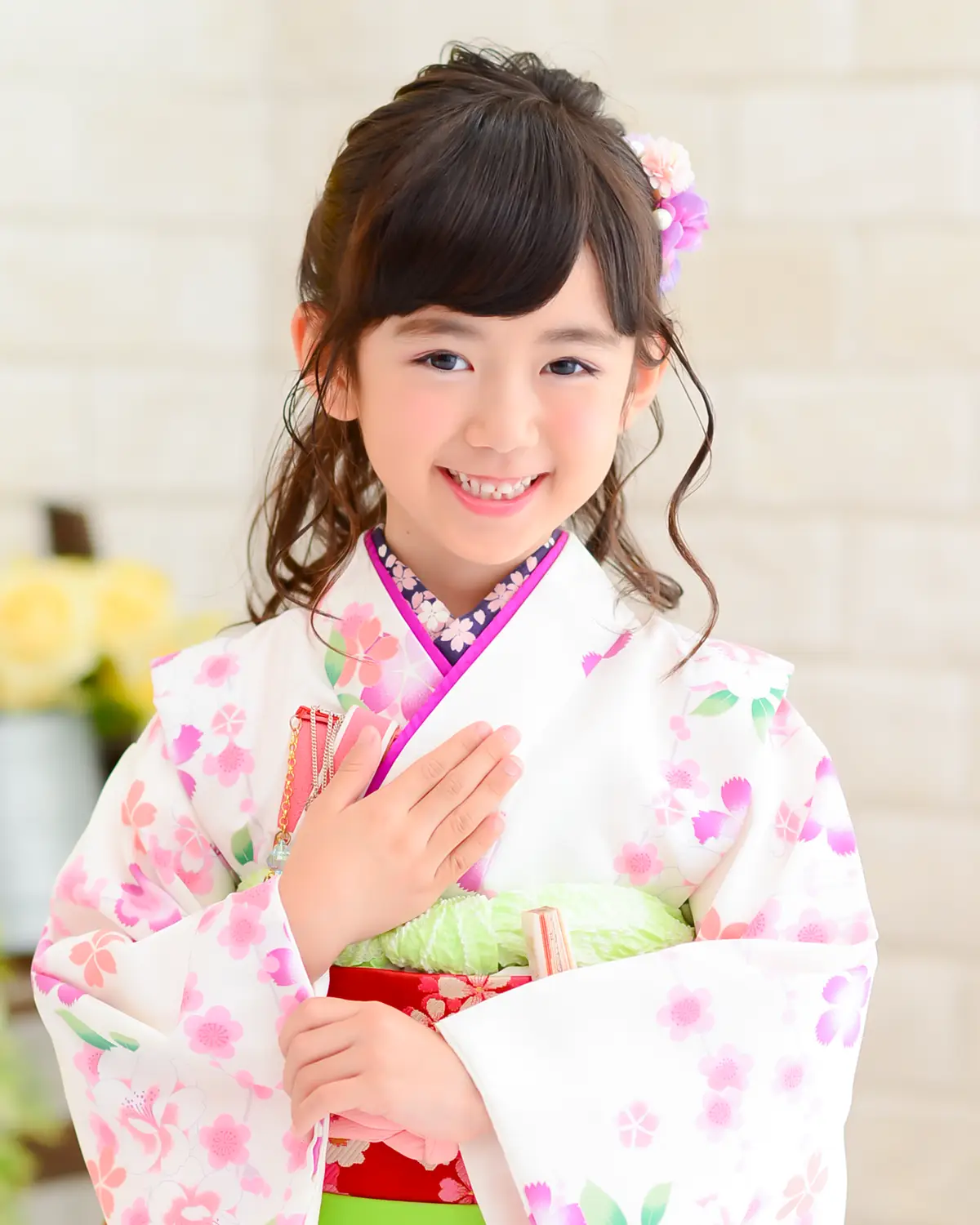 七五三 7歳の髪型 編み込みハーフアップ