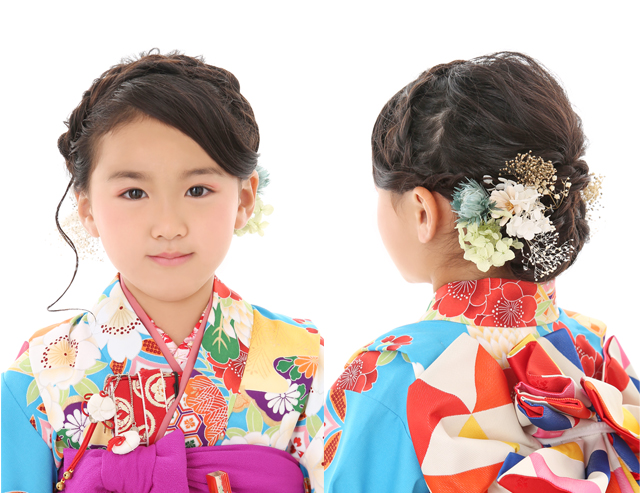 7歳女の子の七五三向け髪型三つ編みカチューシャ
