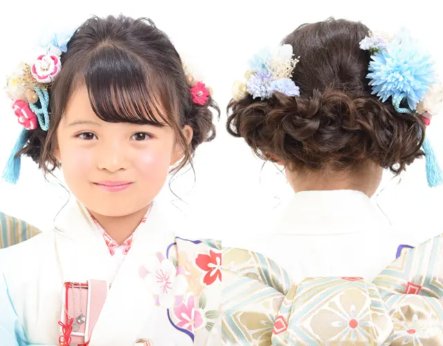 七五三女の子の髪型人気の定番編み込みスタイルツイストアップ